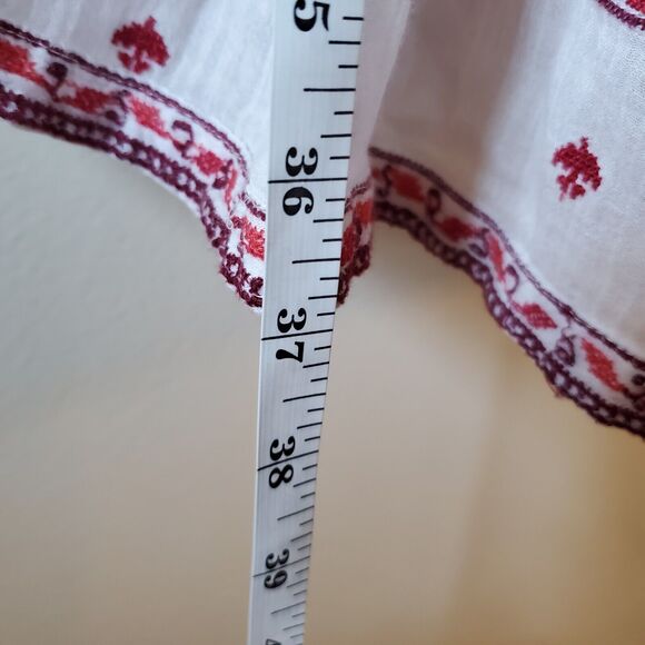 Joie White M Cotton Sun Dress with Red Floral Embroidery Boho Vacation Beach - Picture 11 of 11